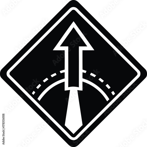 Divided highway ahead warning sign isolated on transparent background