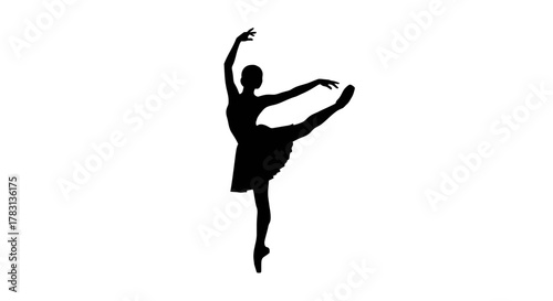 Elegant ballerina silhouette striking a pose, perfect for dance studio branding or theatrical designs, expressing grace and passion through movement