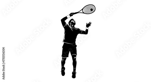 Dynamic tennis player serving powerfully with energy and focus, perfect for sports advertising and fitness campaigns, showing strength and athleticism