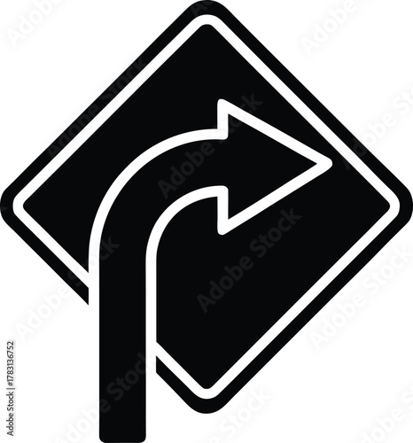 Road sign indicating a sharp right turn ahead for drivers warning traffic
