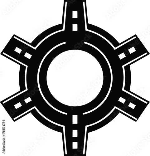 Roundabout intersection roads with multiple entries exits, isolated on transparency