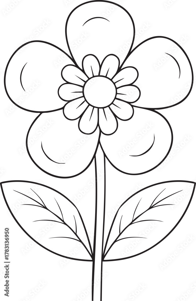Fototapeta premium Cartoon buttercup flower line art drawing for kids coloring book and spring design