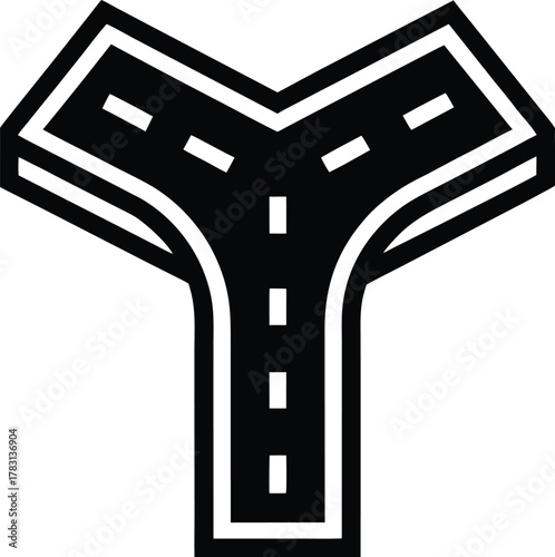 Road fork vector icon illustrating divergence of two separate paths