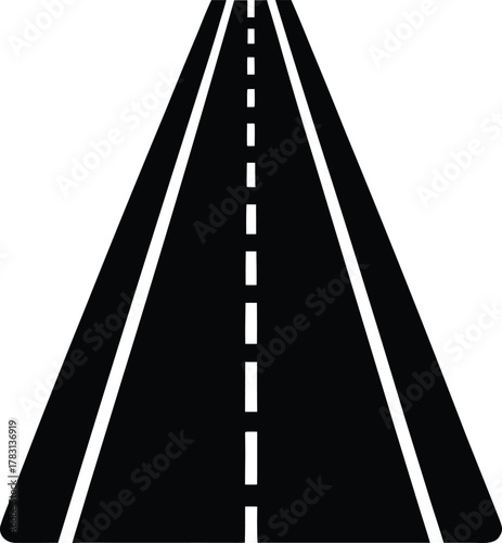 Road straight ahead with dashed lines, isolated on transparent background