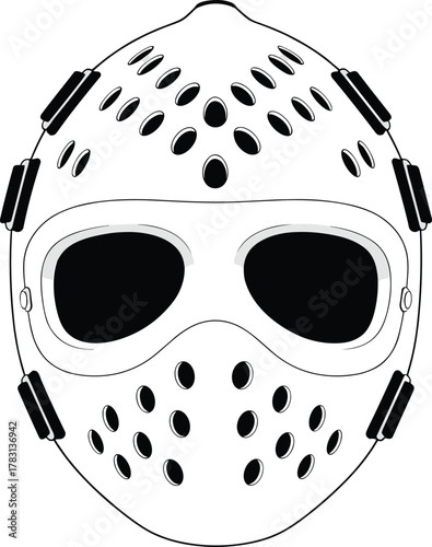 Stylized protective face mask with integrated goggles vector, modern sports safety gear design, cad drawing flat vector illustrationStylized protective face mask 