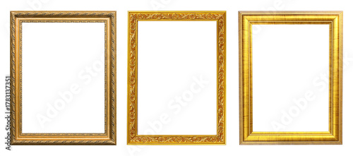 set of gold photo frames isolated