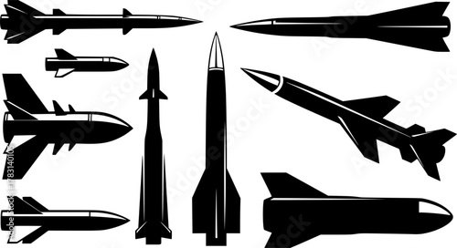missiles, silhouette, black and white