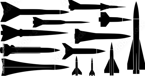 missiles, silhouette, black and white