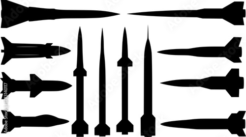 missiles, silhouette, black and white