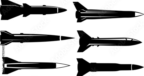 missiles, silhouette, black and white