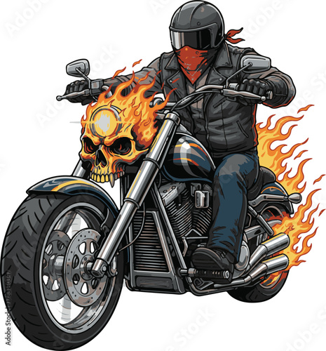 Flaming Biker Skull Vector Design