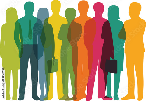 Multicolored Transparent Silhouettes of People – Diverse Business Group Vector Illustration