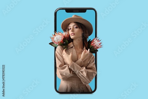 Big mobile phone with young...