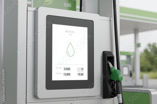 Digital fuel pump display with pricing information at gas station biofuel gas pump