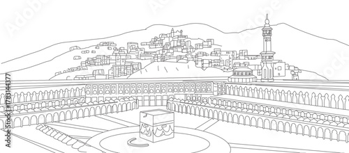 Khan e kaaba drawing - Makkah city drawing - line art
