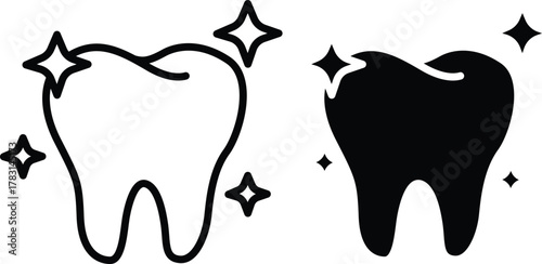 Perfect Clean Tooth Icon. White, Sparkling, and Healthy Enamel Shine or Vector Silhouette and Pictogram..eps