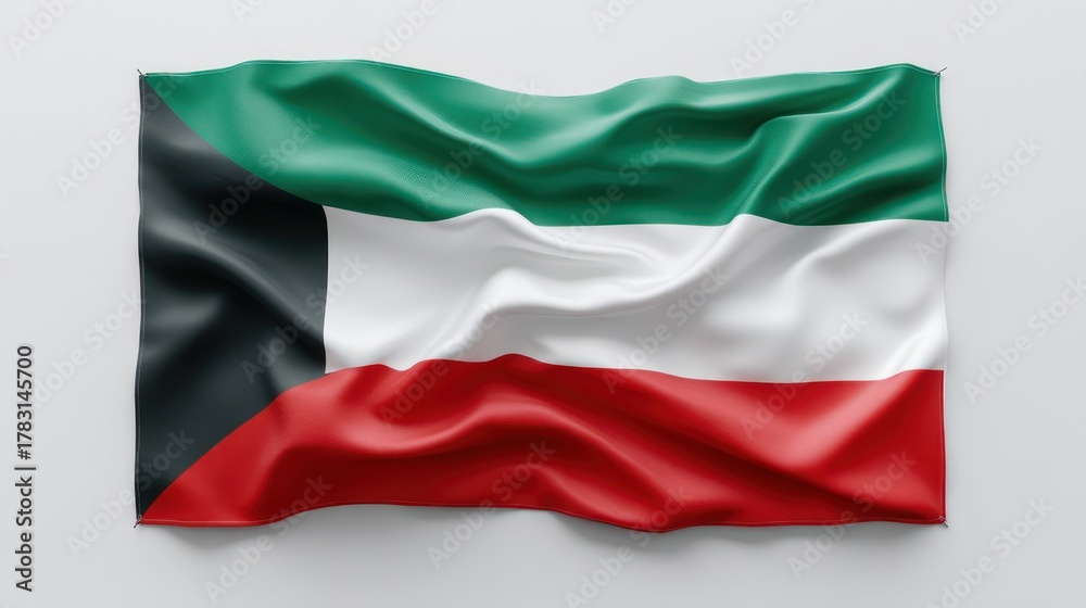 Obraz premium Kuwait flag stretched smoothly without folds photographed flat with sharp edges clearly visible minimal clean background for uncluttered