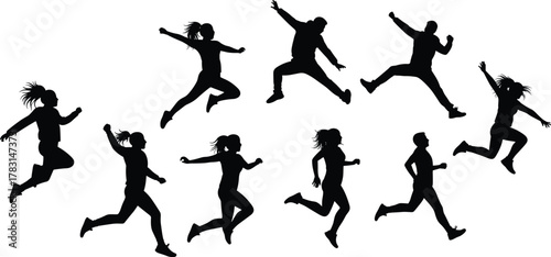 Running silhouette, jumping pose, athletic motion, dynamic figure, sports movement, active lifestyle, fitness energy, human action, workout concept, exercise form