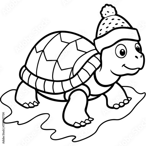 Cute cartoon turtle wearing a winter hat