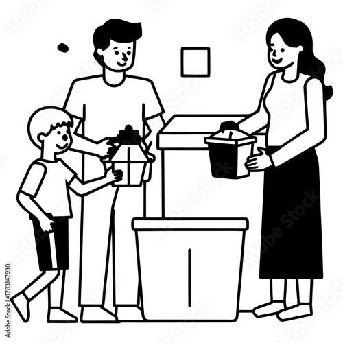 Family actively participates in recycling and waste management together