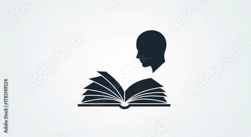Illustration of a person reading an open book concept for education knowledge and self improvement study material
