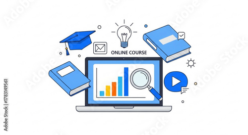 Online education courses and e learning resources digital learning and study platform illustration
