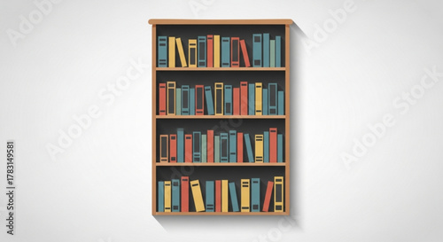 Illustration of bookshelf filled with books home library design reading material literature collection study room interior design