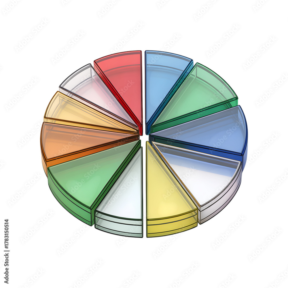 Obraz premium Vibrant 3D pie chart with diverse colorful segments representing data analysis and business growth opportunities