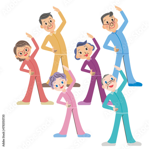 体操をしている老人が集団で楽しんでいる