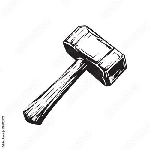 Vector illustration of a hammer or mallet sketch with simple hand drawn style and realistic details.