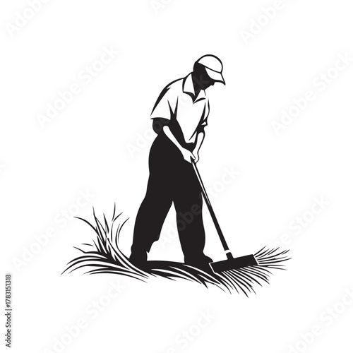 Cartoon vector illustration of a man sweeping in a cute and simple style.