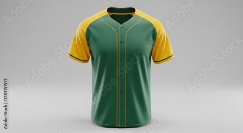 Green and Yellow Baseball Jersey Mockup for Sports Apparel Design.
