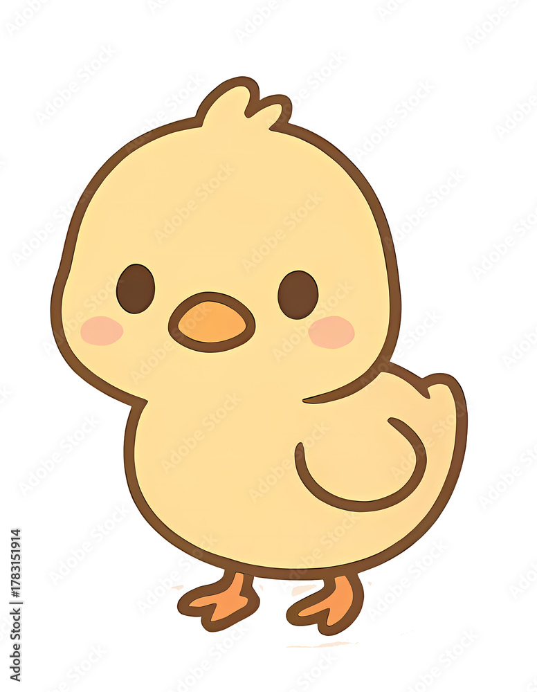 Fototapeta premium Charming Cartoon Chick: A delightful illustration of a cute, fluffy chick, radiating innocence and joy, perfect for projects related to springtime, farm animals, or childhood.