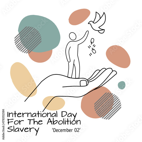 Vector Line Art: Hand and Figure Releasing Dove for International Abolition of Slavery Day