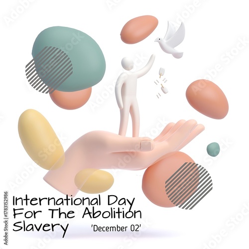 3D Render: Hand Lifting Figure with Dove Symbolizing Freedom from Slavery Abolition Day