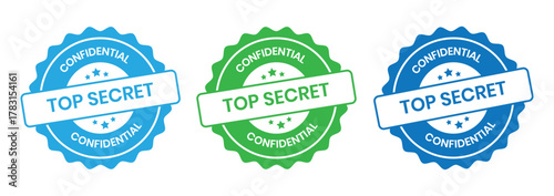 Confidential label set. Confidential stamp badge, top secret label, confidential seal, security sign, private information sticker, confidential logo, secret mark, classified confidential stamp design.