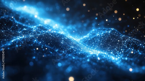 Cosmic Blue Energy Field: A mesmerizing abstract composition showcases a radiant field of interconnected dots and lines, evoking a sense of boundless energy, data flow, and cosmic beauty. 