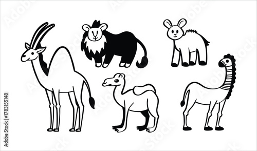 Collection of african safari animals hand drawn sketch style