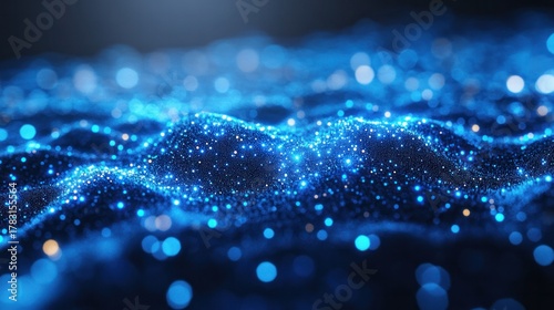 Abstract Digital Waves: An intriguing visualization of digital waves in an abstract composition of luminous dots, evoking a sense of technological advancement, data flow, and modern design.