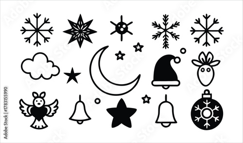 Collection of festive winter and christmas icons and symbols