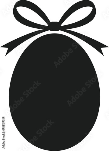 Black vector egg shape with a black ribbon bow on a white background