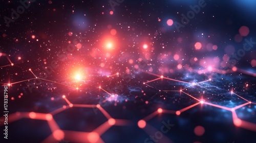 Cosmic Network: A mesmerizing tapestry of interconnected nodes and glowing particles, reminiscent of a vast digital network spanning the cosmos.