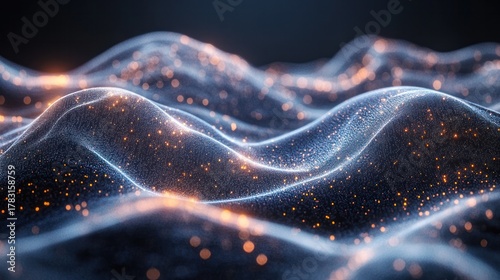 Abstract Digital Data Waves: a captivating digital art piece that creates a sense of futuristic technology, as if we are observing data streams in motion.
