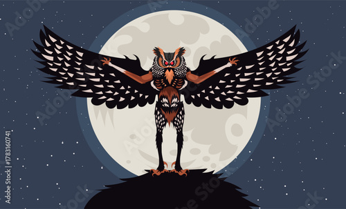 owlman cryptid under full moon
