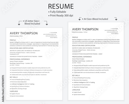 us and a4 pages editable resume template