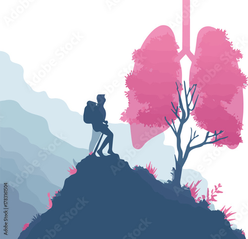 Lung Health Awareness Hiker – Flat Vector Illustration