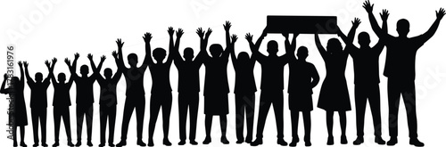 Silhouette, protest, unity, crowd, people, demonstration, activism, equality, freedom, rally, social, movement, diversity, support, standing, together, sign, blank, group,