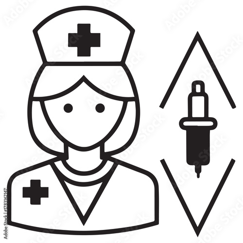 black and white nurse with medical tool clip art preview