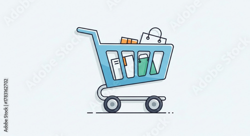 Shopping cart vector illustration for online store e commerce retail and business marketing concept design