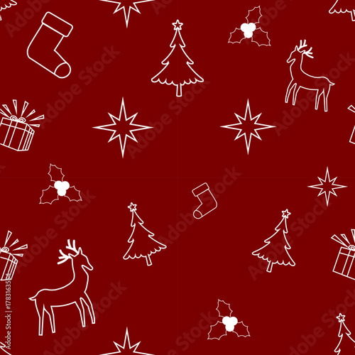 Christmas theme on seamless pattern on red background